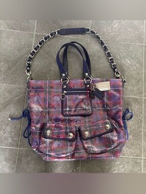 COACH Poppy Large Limited Edition Tartan Glam Sequin Spotlight Tote Bag 15890